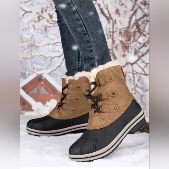 Bearpaw Women's Origin sheep wool Fur  Winter waterproof Boots Tan & Black 8M - Picture 1 of 12